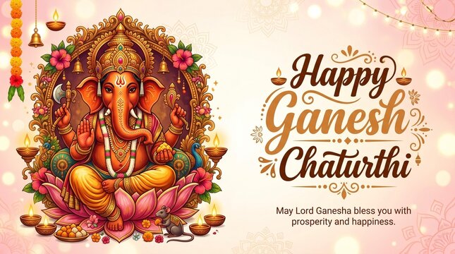 Retro-inspired Indian poster with distressed paper texture, Lord Ganesha illustration in muted tones, ornate borders, and &ldquo;Happy Ganesh Chaturthi&rdquo; in vintage ... See More
