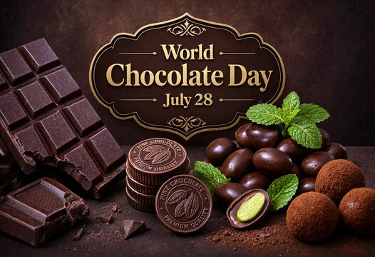 Delicious assortment of dark chocolate bars and truffles for world chocolate day celebration display