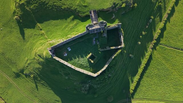 Halted visits to Castle Roche Louth Ireland top drone shot