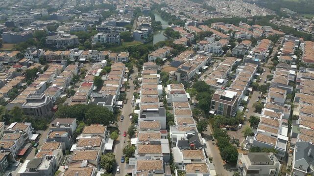 Chinese Homes In New Subdivision PIK Area Jakarta Indonesia Drone Rise 4K 60FPS