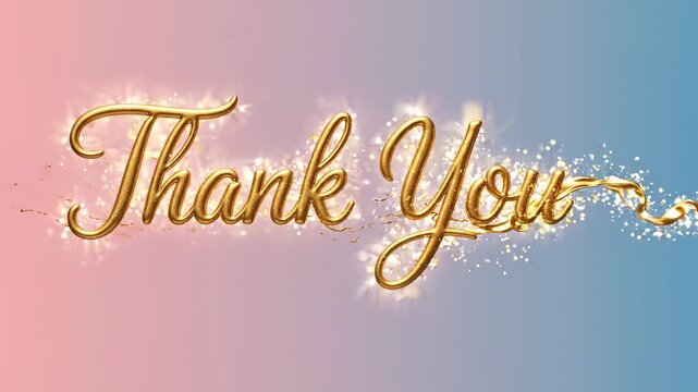 Golden Thank You script animation with shimmering stars on a pastel gradient background