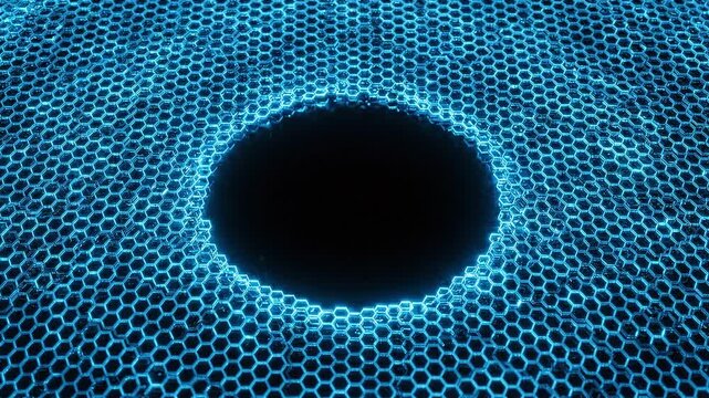 Cyan Hexagonal Grids Gently Pulsing Center Negative Space Electric Blue Illumination Technology Concept
