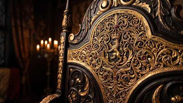 Gold Filigree Carving on Ornate Throne Luxury Decorative Detail
