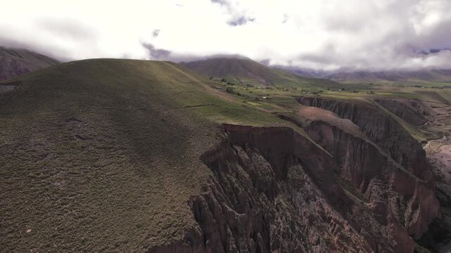 4K drone aerial view of Abra del C&oacute;ndor on the road to Iruya, Salta, Argentina. Spectacular Andean mountain pass with dramatic valleys, winding routes and breathtaking high altitude landscapes.