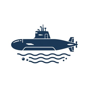 Military submarine cruising underwater on tactical mission. Stealth naval vessel navigating deep sea for defense operations.