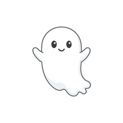 Fototapeta premium Cute ghost vector illustration, friendly Halloween spirit character, minimalist white phantom icon for seasonal decor and spooky branding isolated on White Background halloween