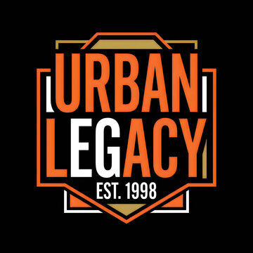 Neon urban legacy text logo on dark background with street sign style