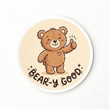 Beary Good Thumb Up Sticker: A charming cartoon bear gives a confident thumb-up gesture, with the text BEAR-y GOOD conveying a message of approval and positivity.