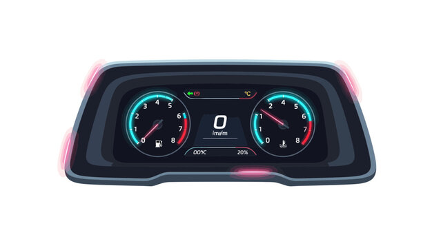 Modern Digital Car Dashboard Illustration with Speedometer and Tachometer Interface