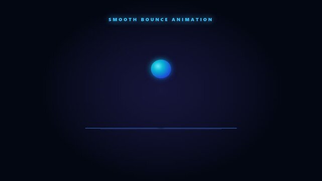 Smooth bounce animation with a glowing blue sphere jumping and moving dynamically on a clean dark background motion graphic video template