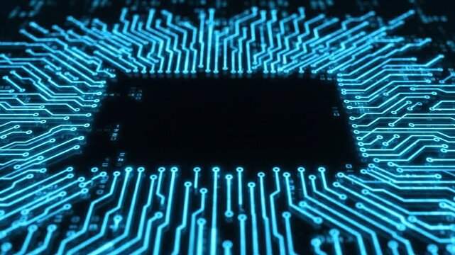 Cyan Tech Circuit Lines Gently Tracing Center Negative Space Crisp Blue Lighting Futuristic Background