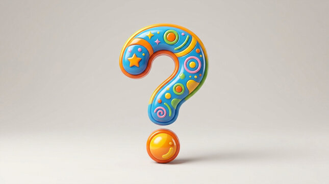 Colorful Question Mark with Stars and Swirls - White Background