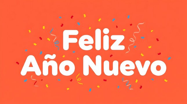 Bright feliz ano nuevo greeting with playful confetti design