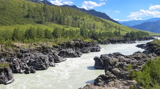 Slow motion video of Teldykpen rapids on Altai river Katun near Oroktoi.