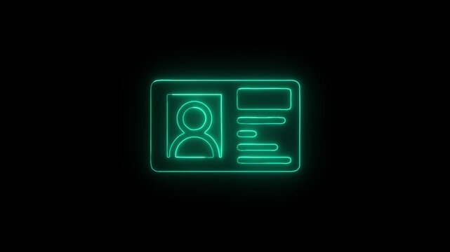 Glowing neon line Taxi driver license icon isolated on black background. Glowing neon man with checklist animation. 4K Video motion graphic.