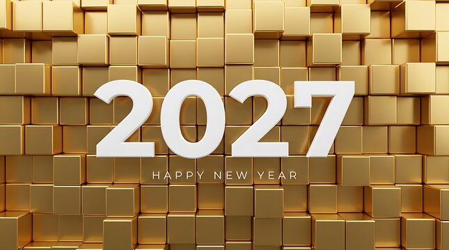 Happy new year 2027 celebration with cardboard boxes background