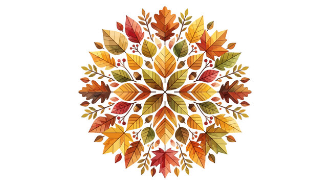 Autumn Leaf Mandala Pattern Isolated on White