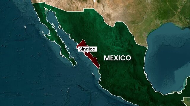 Map animation highlighting the Sinaloa region within Mexico video clip