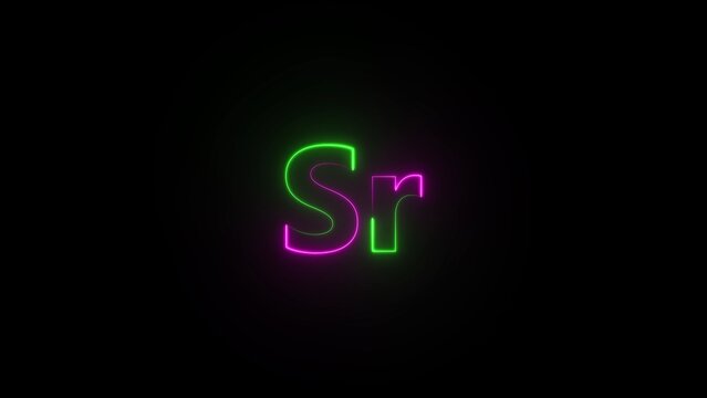 Green and purple neon sign of the chemical element symbol Sr on a black background Strontium