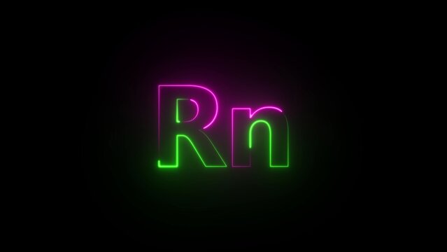 Neon Rn chemical element symbol glowing on black background radon chemistry