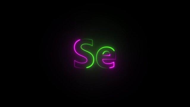 Neon Se chemical symbol glowing green and magenta on black background selenium chemistry