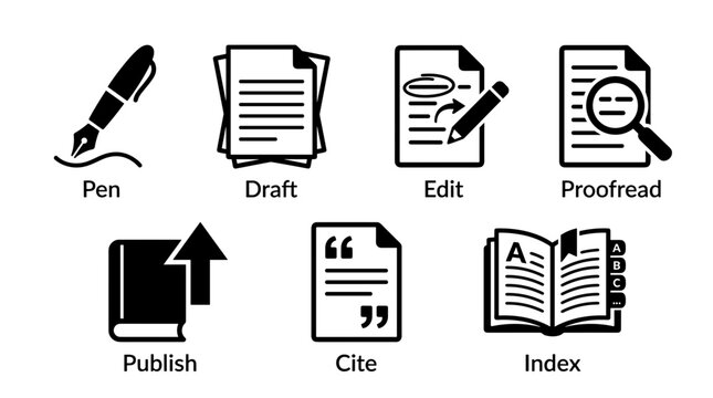 Writing and Editing Process Icons Set.