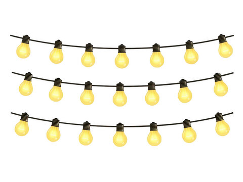 A string of yellow light bulbs on a black cord