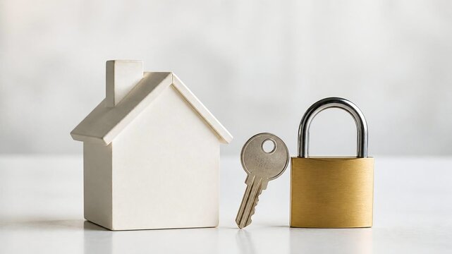 Home Security: House, Key, and Padlock Concept