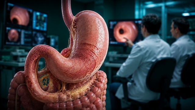 Healthy Human Stomach Anatomy with Upper Gastrointestinal Tract in Advanced Gastroenterology Research Laboratory, Medical Illustration