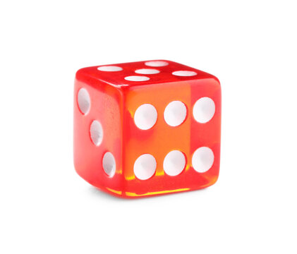 Red game dice on white background