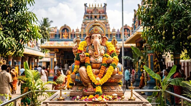 Lord ganesha sculpture at temple. Lord ganesh festival.
