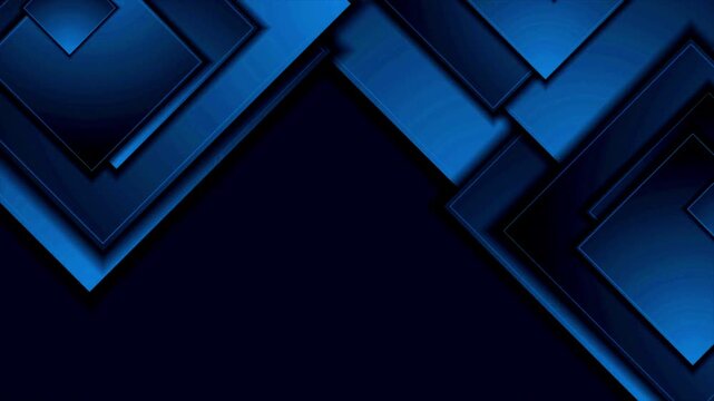 Abstract background with animated dark blue overlapping geometric squares creating a modern tech video loop.