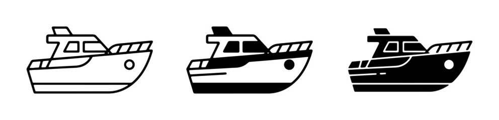 Yacht Icons, Motorboat Graphics, Nautical Vessel Vector Set. Marine transport symbols for travel, leisure, and maritime themes. © Rahim