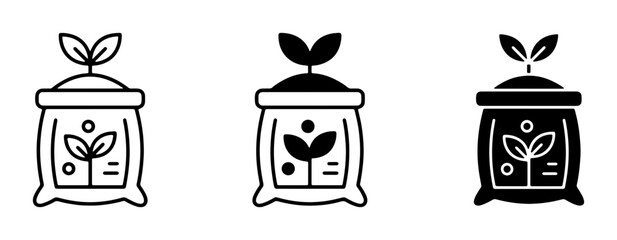Fototapeta premium Bag of Soil Icons, Seedling Growth Vector Graphics, Organic Fertilizer Symbols, Gardening Supplies Set