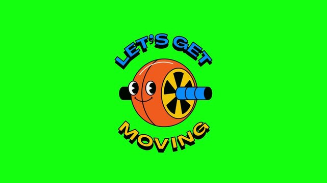 Let's Get Moving Cartoon Ab Wheel Fitness Animation on Green Screen