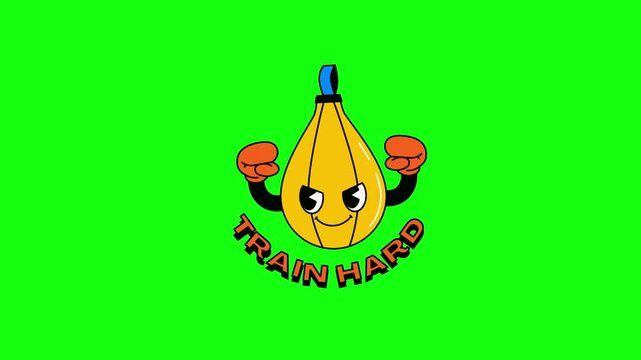 Train Hard Motivational Fitness Cartoon Animation on Green Screen