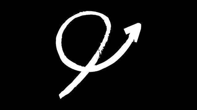 White Hand Drawn Arrow Loop on Black Background
