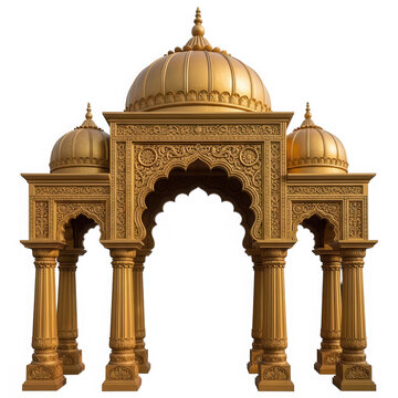 Golden traditional indian temple archway illustration isolated on transparent background