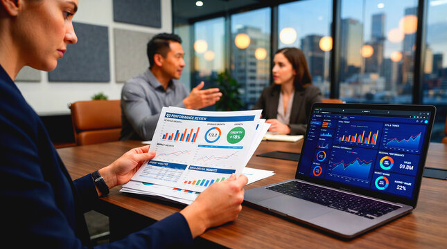 Business Professionals Reviewing Financial Data in a Modern Office