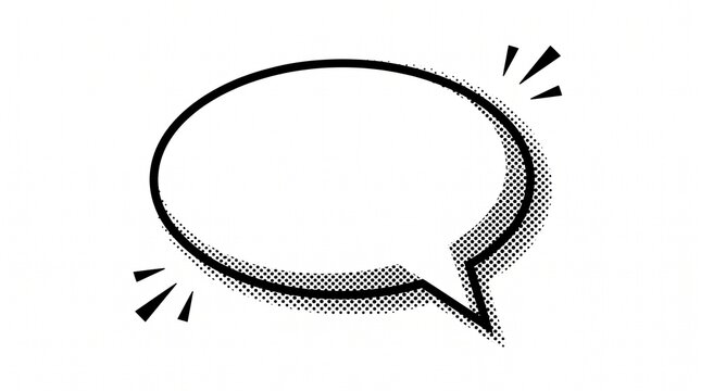 Comic speech bubble with halftone pattern isolated on white background
