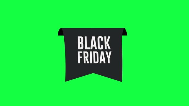 Animated Black Friday Discount Price Tag and Ribbon Elements Collection on Green and Blue Screen Background animation.