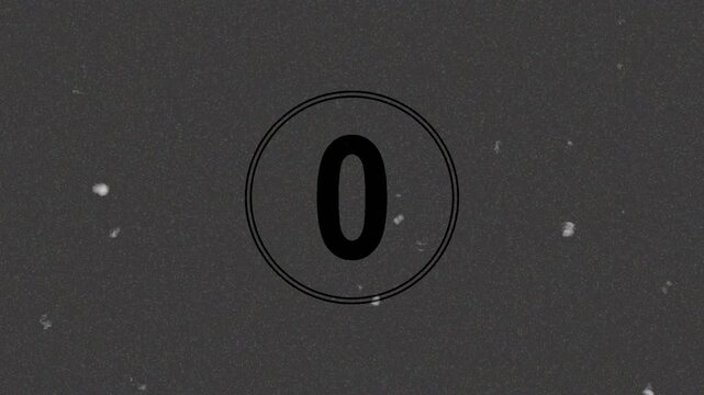 Old Universal Countdown, 5 seconds old movie countdown with authentic film leader look, grain, dust and scratches. five seconds countdown from five to zero (retro projector style).