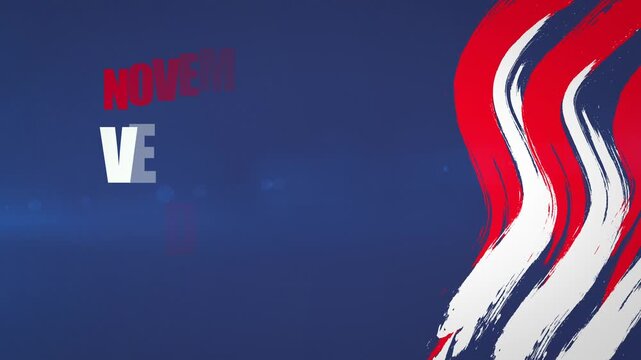 Veterans Day Honoring All Who Served November 11 Text Animation with Red and White Brush Waves on Blue Background Animation.