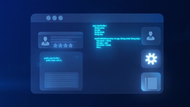 Cyber Digital UI Web Application Window Profile Coding and Settings Interface Animation Loop.