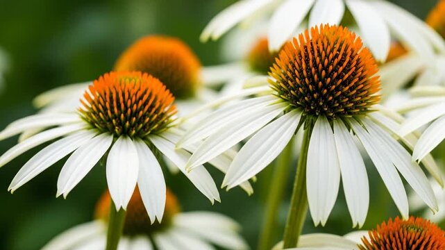 White Echinacea Flowers Blooming in a Lush Garden Setting During Summer
