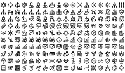 Fototapeta premium Corporate Management and Teamwork Line Icons Collection – Office Productivity Editable Stroke Vector Pack