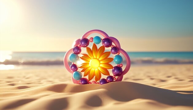 Decorative seashell mandala on beach sand