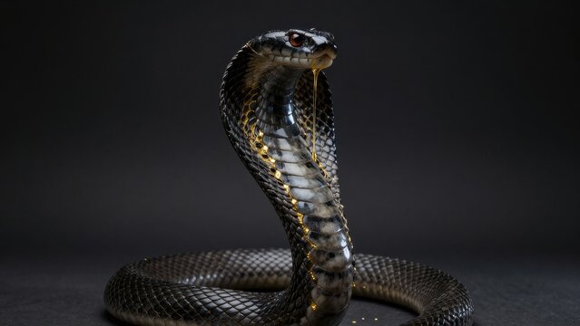Snake with Intricate Patterns Displaying Defensive Posture Against Dark Background