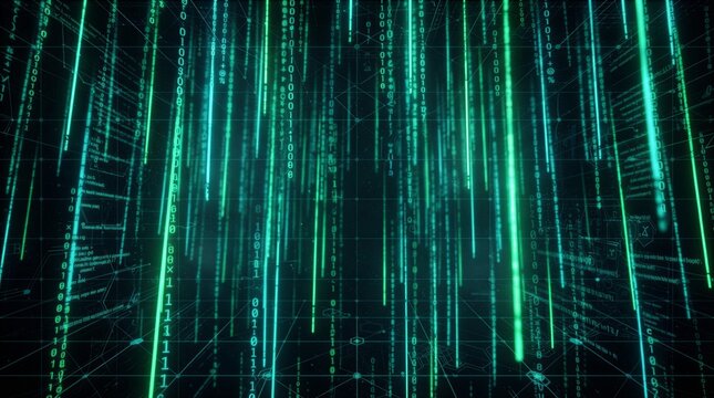 Futuristic Glowing Digital Data Stream Matrix Background Fill