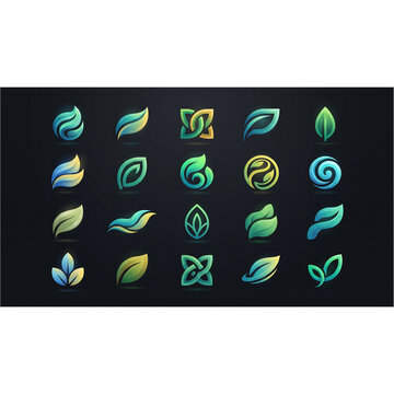 Set of various eco friendly leaf and nature logo icons with environment